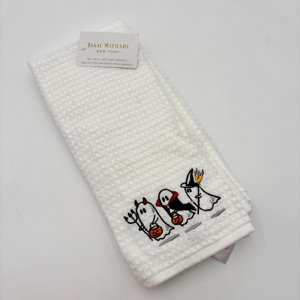 Isaac Mizrahi‎ Halloween Kitchen Towels Set 2 Ghost Devil Witch Embroidered - Picture 2 of 4